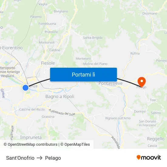 Sant'Onofrio to Pelago map