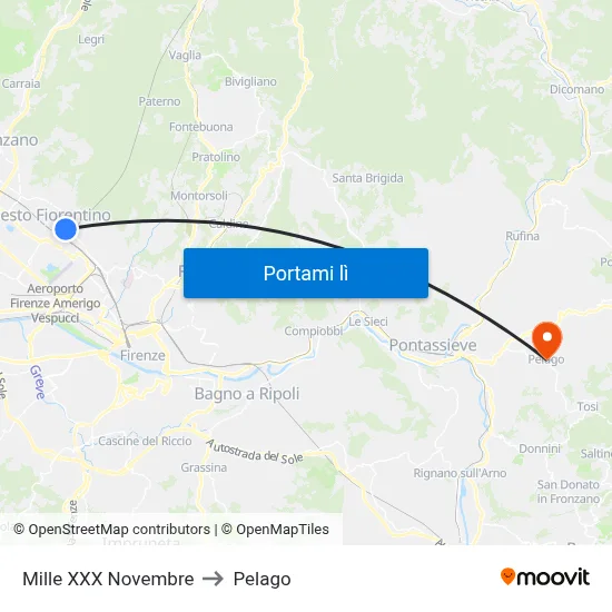 Mille XXX Novembre to Pelago map