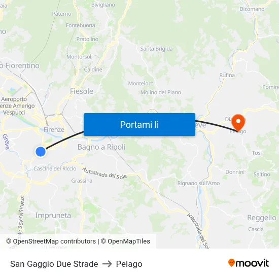San Gaggio Due Strade to Pelago map