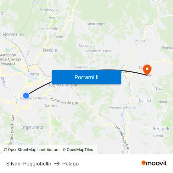 Silvani Poggiobello to Pelago map