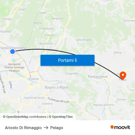 Ariosto Di Rimaggio to Pelago map