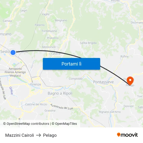 Mazzini Cairoli to Pelago map