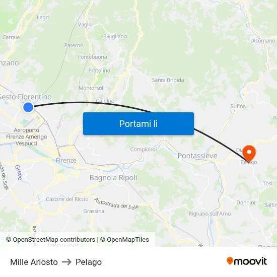 Mille Ariosto to Pelago map