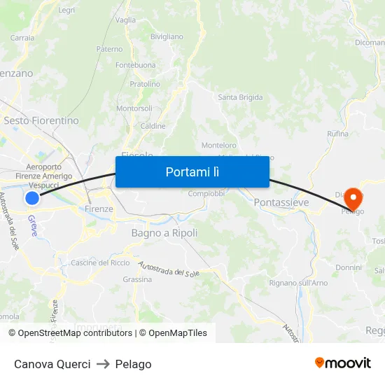 Canova Querci to Pelago map