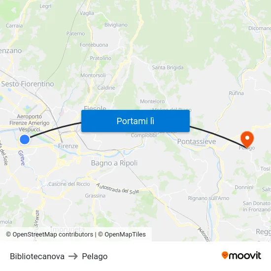 Bibliotecanova to Pelago map