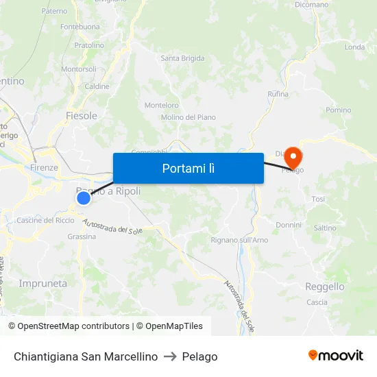 Chiantigiana San Marcellino to Pelago map
