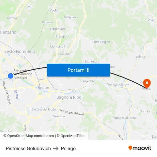Pistoiese Golubovich to Pelago map