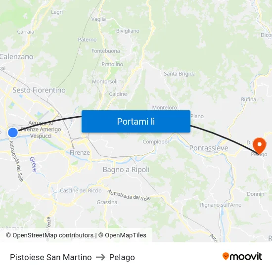 Pistoiese San Martino to Pelago map