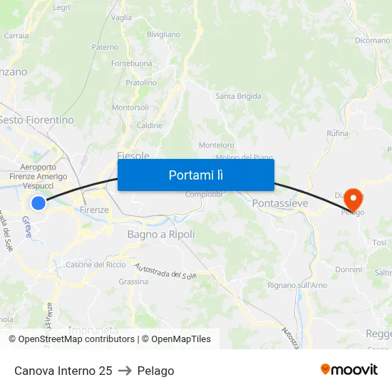 Canova Interno 25 to Pelago map