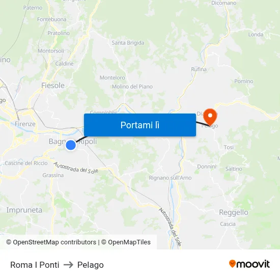 Roma I Ponti to Pelago map