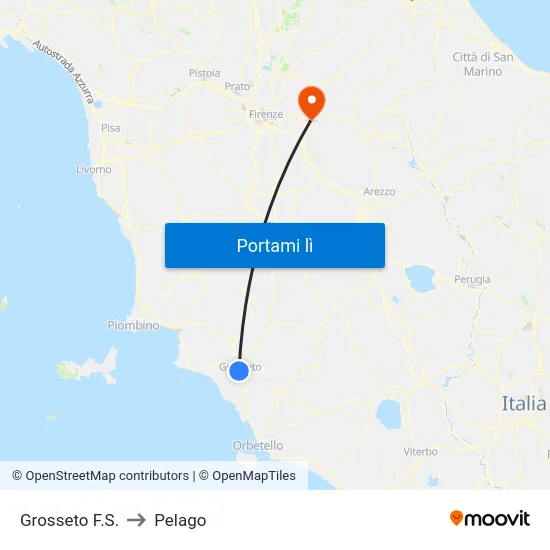 Grosseto F.S. to Pelago map