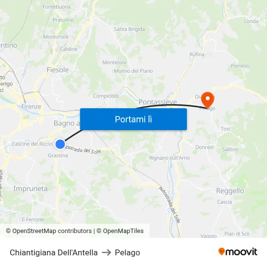 Chiantigiana Dell'Antella to Pelago map