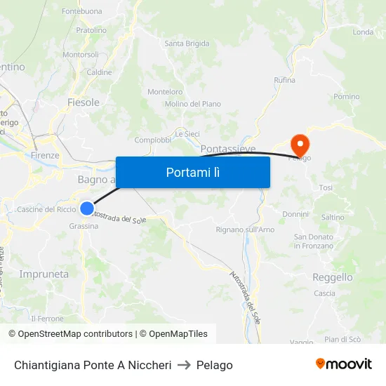 Chiantigiana Ponte A Niccheri to Pelago map