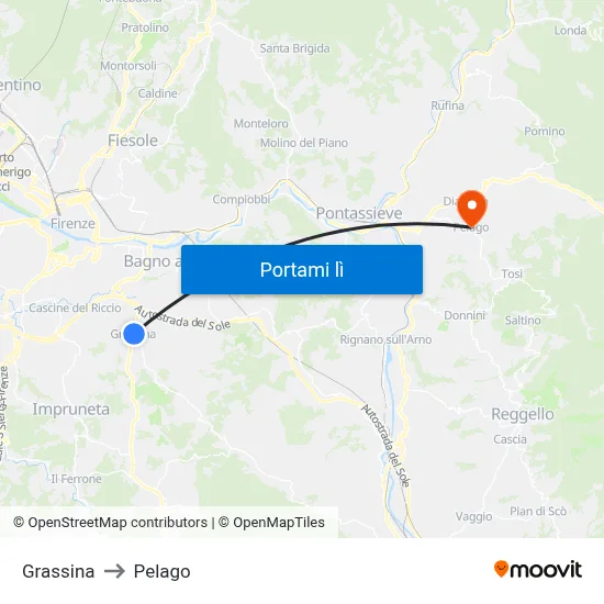 Grassina to Pelago map