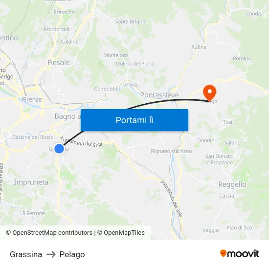 Grassina to Pelago map