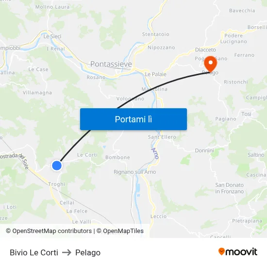 Bivio Le Corti to Pelago map