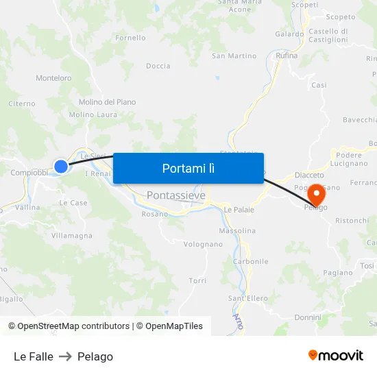 Le Falle to Pelago map