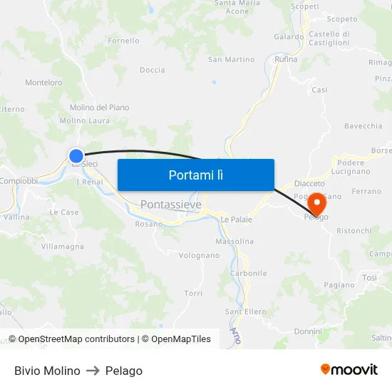 Bivio Molino to Pelago map