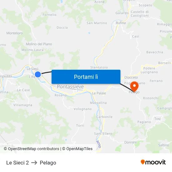 Le Sieci 2 to Pelago map