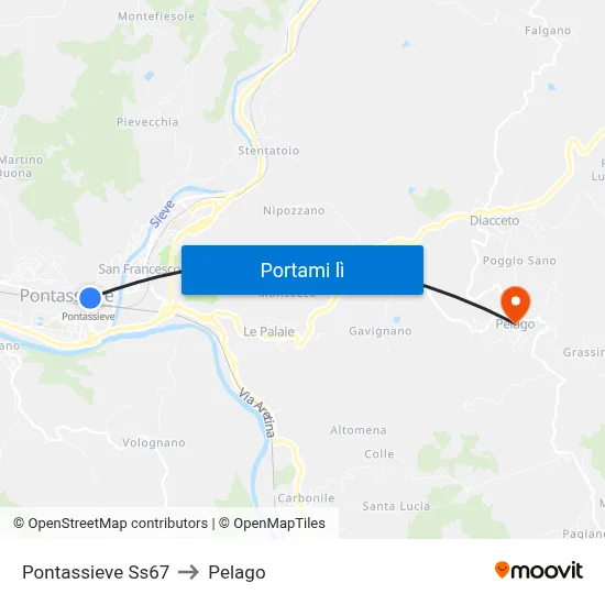 Pontassieve Ss67 to Pelago map