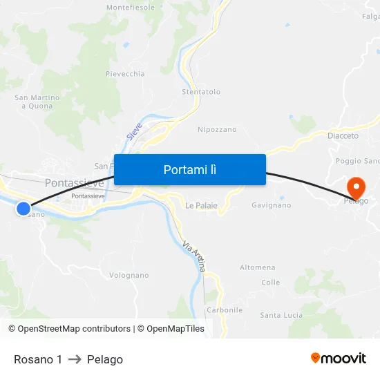 Rosano 1 to Pelago map