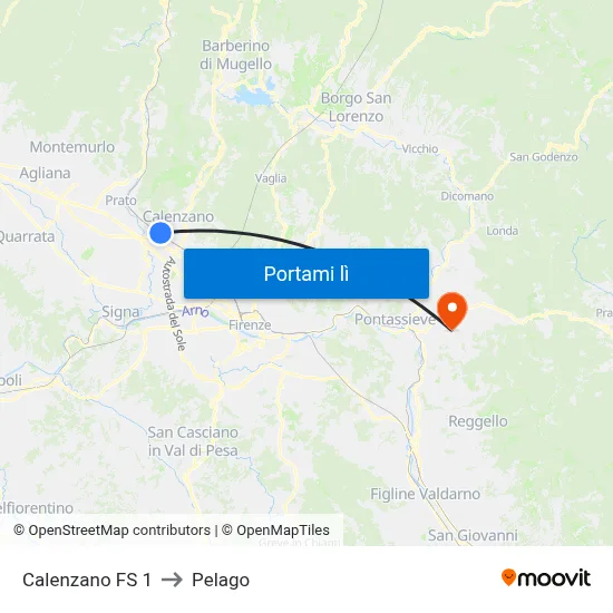 Calenzano FS 1 to Pelago map