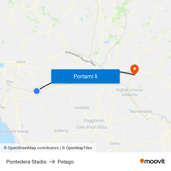 Pontedera Stadio to Pelago map