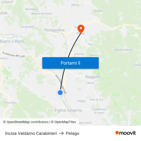 Incisa Valdarno Carabinieri to Pelago map