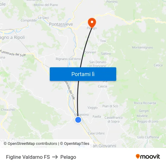 Figline Valdarno FS to Pelago map