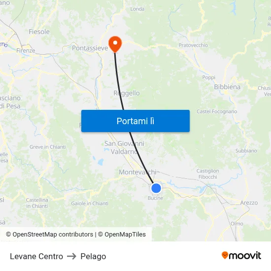 Levane Centro to Pelago map