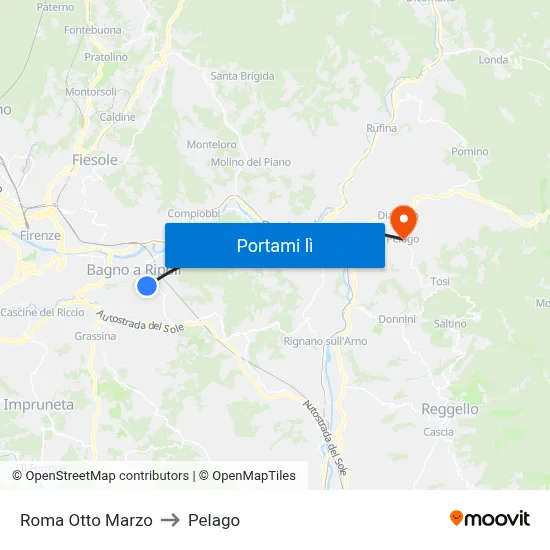 Roma Otto Marzo to Pelago map