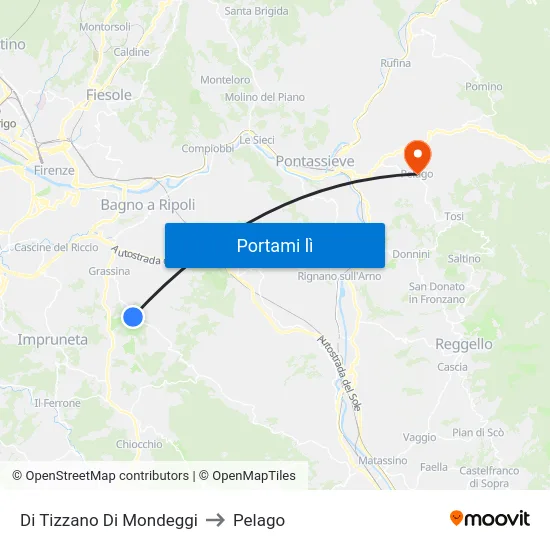 Di Tizzano Di Mondeggi to Pelago map
