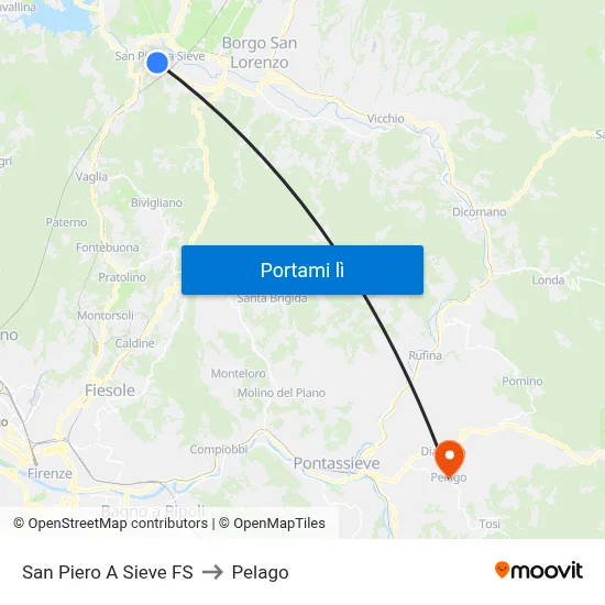 San Piero A Sieve FS to Pelago map