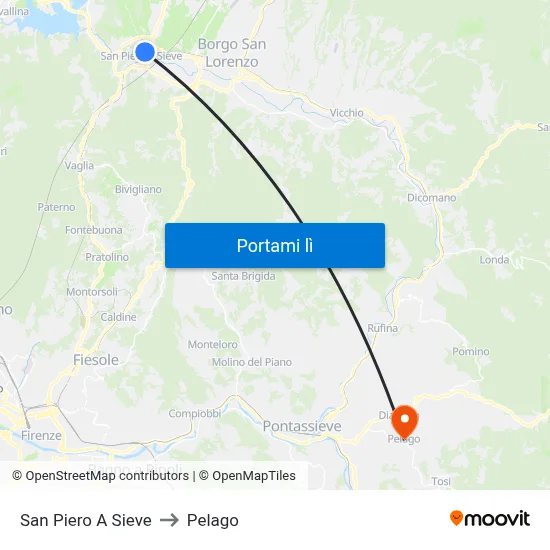 San Piero A Sieve to Pelago map