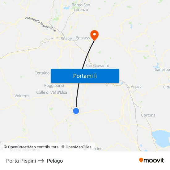 Porta Pispini to Pelago map