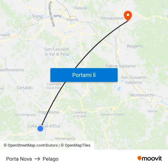 Porta Nova to Pelago map