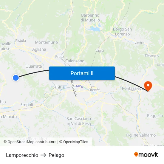 Lamporecchio to Pelago map