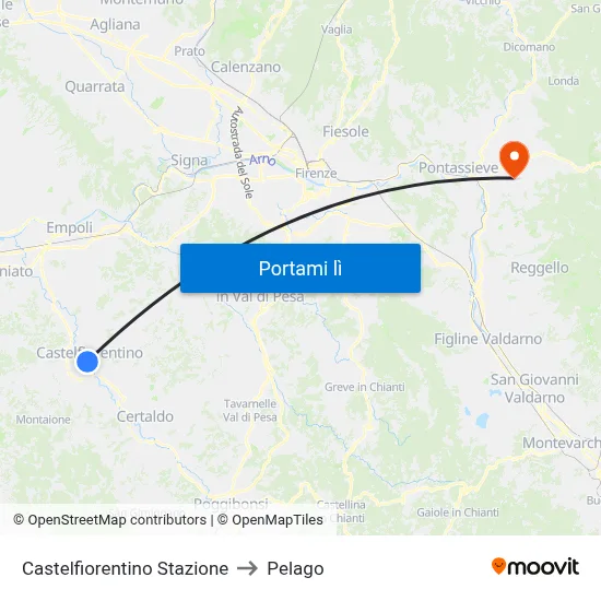 Castelfiorentino Stazione to Pelago map