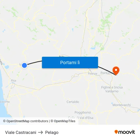 Viale Castracani to Pelago map