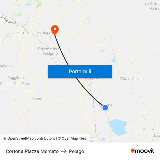 Cortona Piazza Mercato to Pelago map