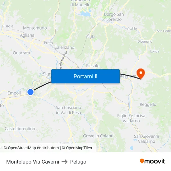 Montelupo Via Caverni to Pelago map