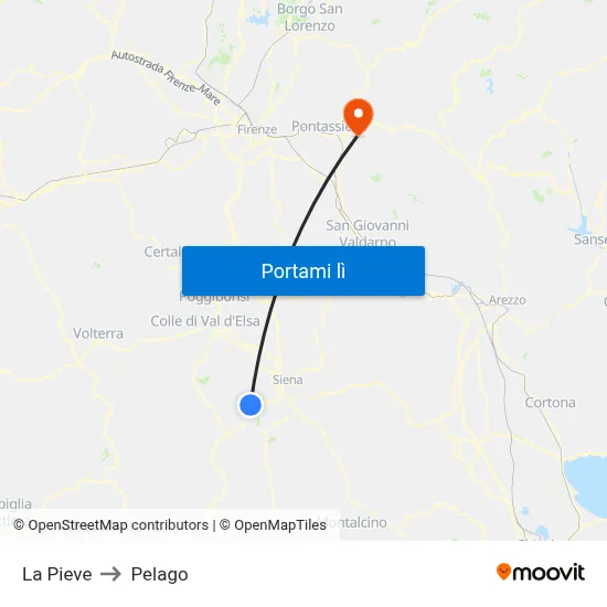 La Pieve to Pelago map
