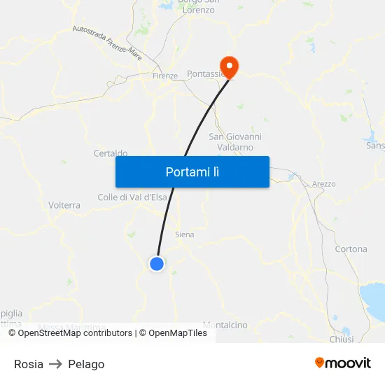 Rosia to Pelago map
