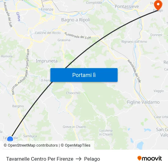 Tavarnelle Centro Per Firenze to Pelago map