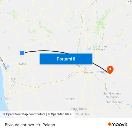 Bivio Valdottavo to Pelago map