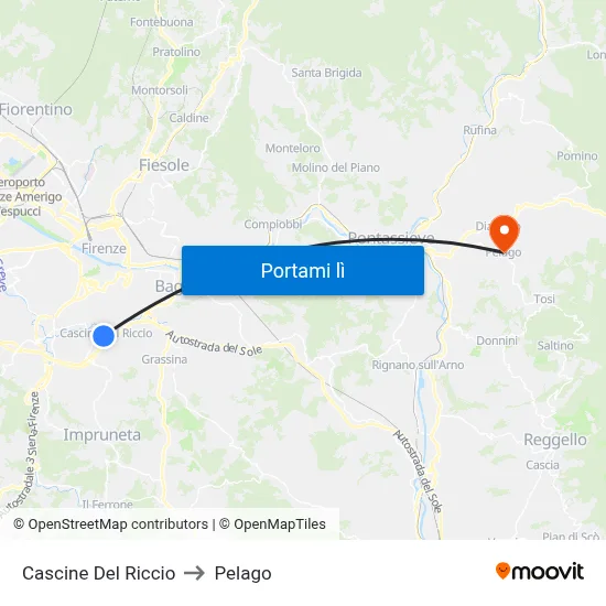 Cascine Del Riccio to Pelago map