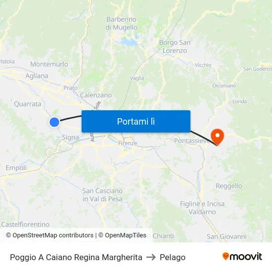 Poggio A Caiano Regina Margherita to Pelago map