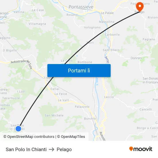 San Polo In Chianti to Pelago map