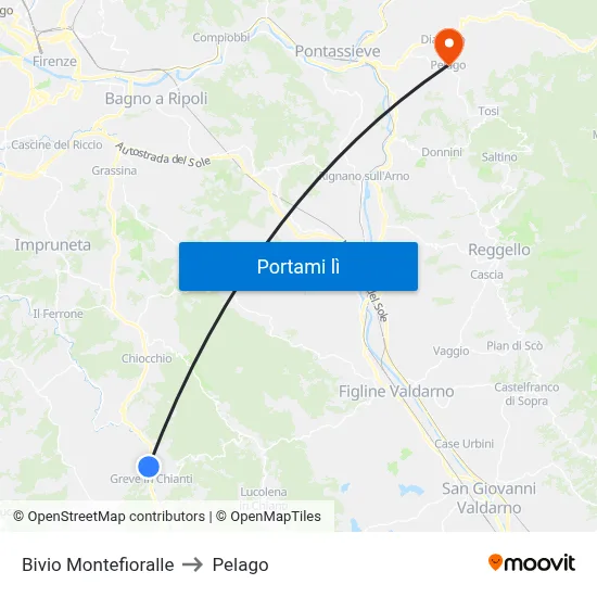 Bivio Montefioralle to Pelago map