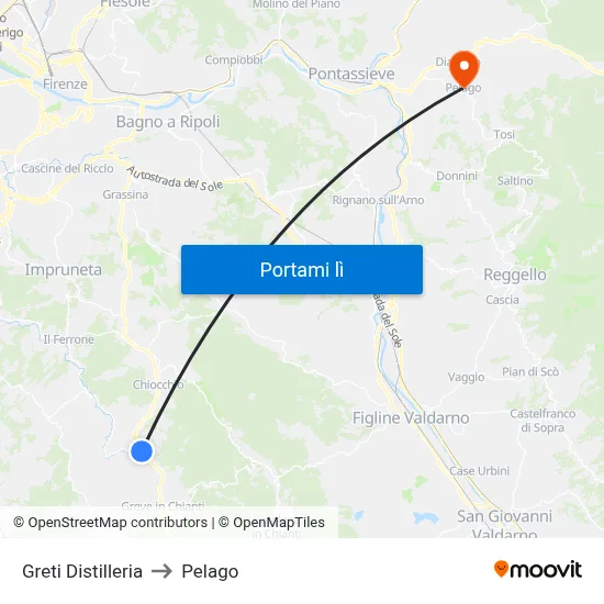 Greti Distilleria to Pelago map